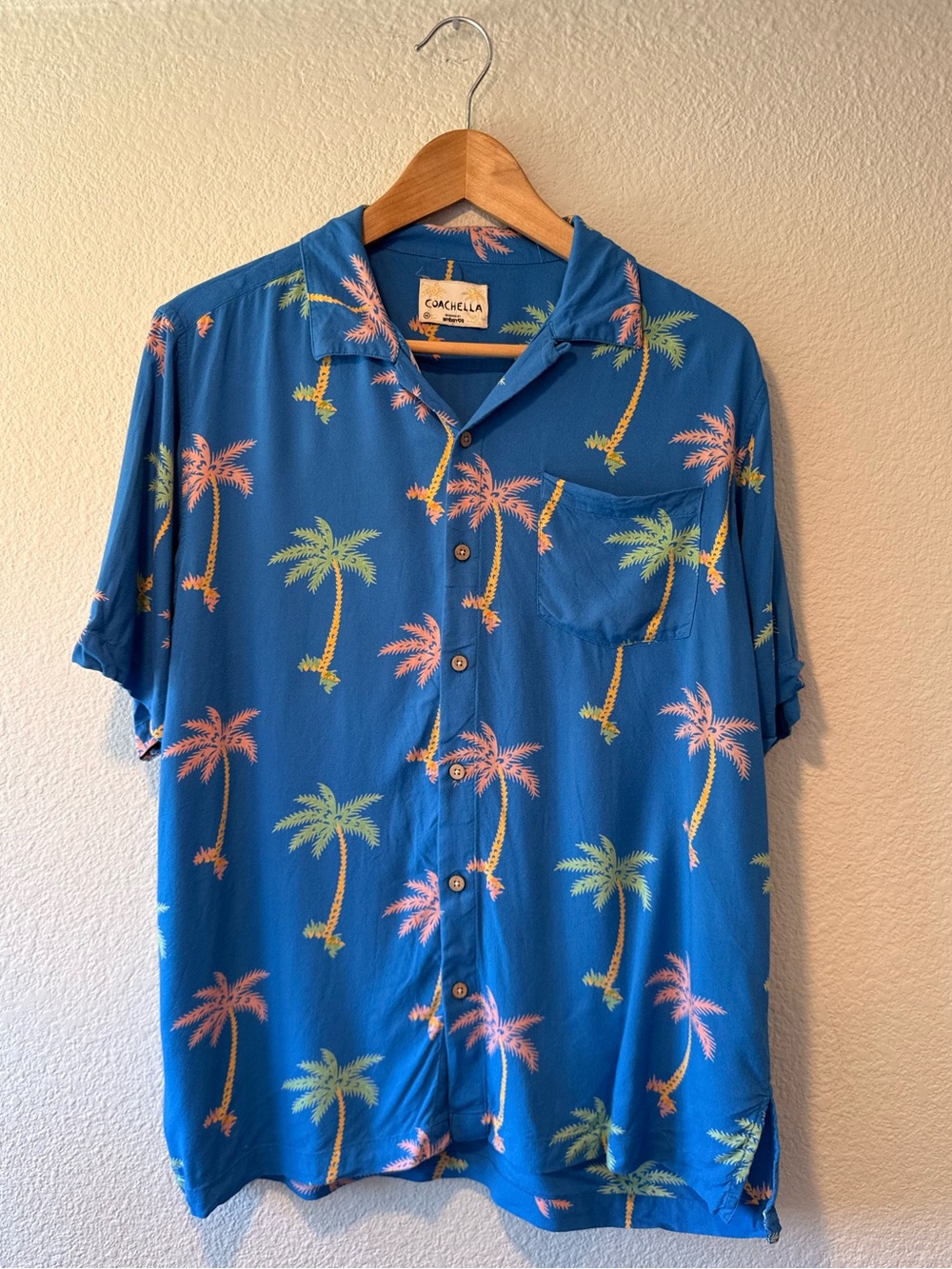 COCHELLA Blue Palm-Print Short Sleeve Shirt